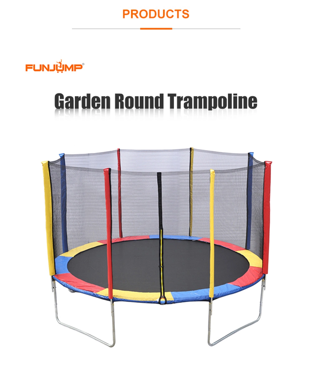 Funjump Fitness Multicolor Trampoline 8FT 10FT Outdoor Garden Trampoline with Safety Enclosure Net