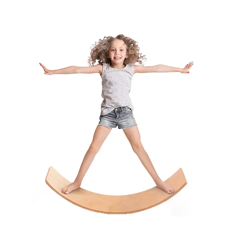 Children&prime;s Balance Board Sense Training Seesaw Yoga Wooden Curved Wood