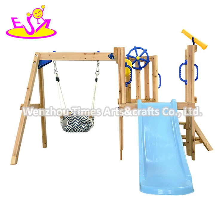 New Design Kids Outdoor Playground Wooden Slide Swing Set for Backyard W01d283