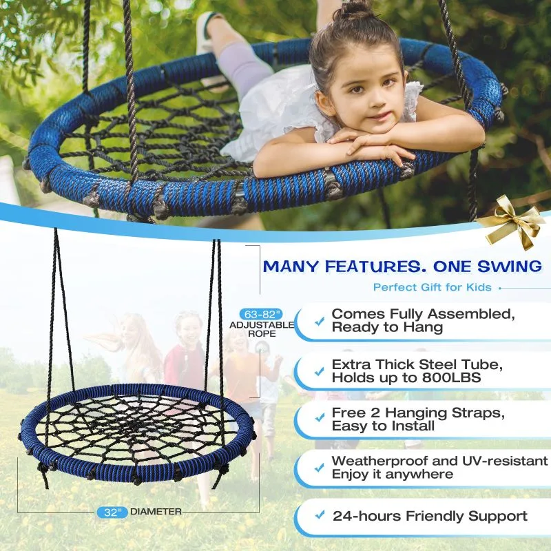 Kid Playground Outdoor Indoor Garden Patio Hammock Tree Platform Nest Round Rope Spider Web Swing