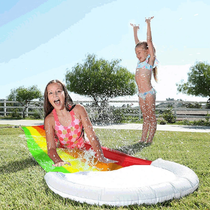 Outdoor Backyard Play Equipment Inflatable Rainbow Splash Sprinkler Water Slides