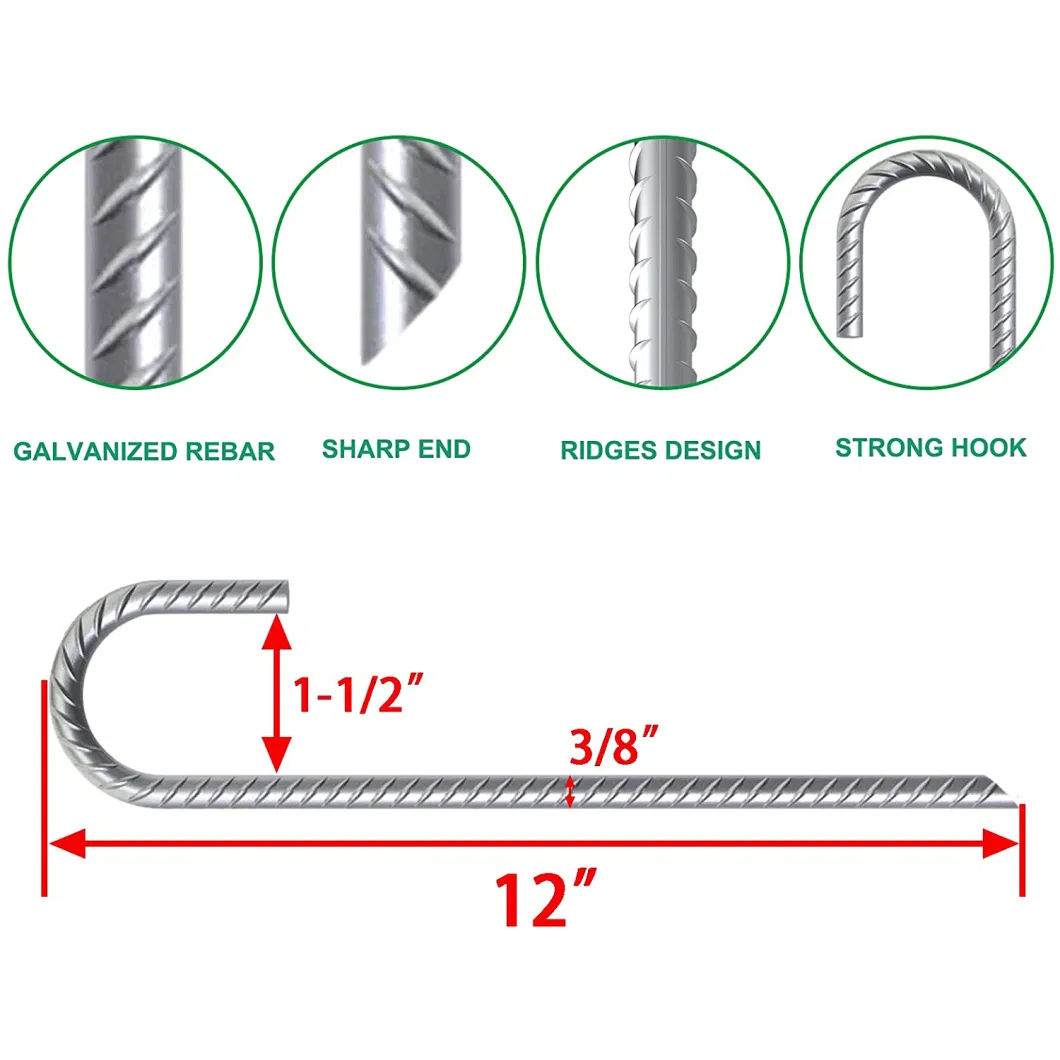 Heavy Duty Steel Ground Anchors Camping Tent J Shape Rebar Peg Stakes