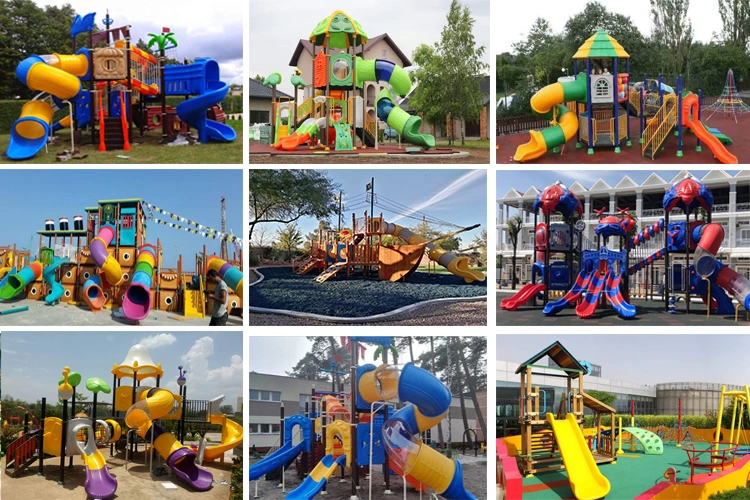 Small Outdoor Wooden Playground with Plastic Slide Manufacturer Price