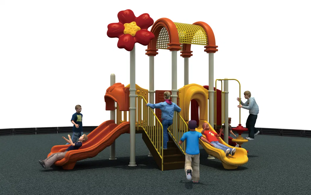 Small Outdoor Wooden Playground with Plastic Slide Manufacturer Price