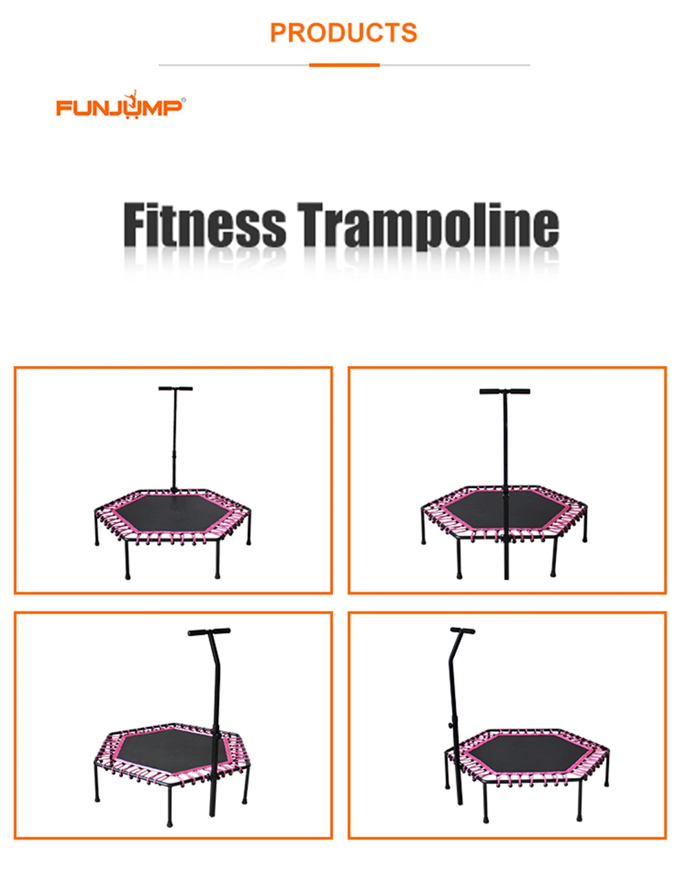 48&prime;&prime; Funjump 3 Level Adjustable Foam Handle Adults Kids Toddler Indoor Home Gym Fitness Trampoline