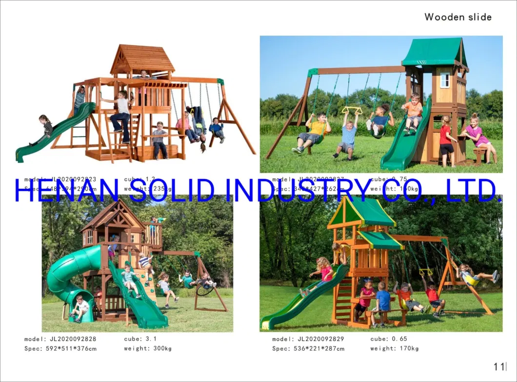 Safety Outdoor Wooden Double Play Center Slide Swing Set for Children