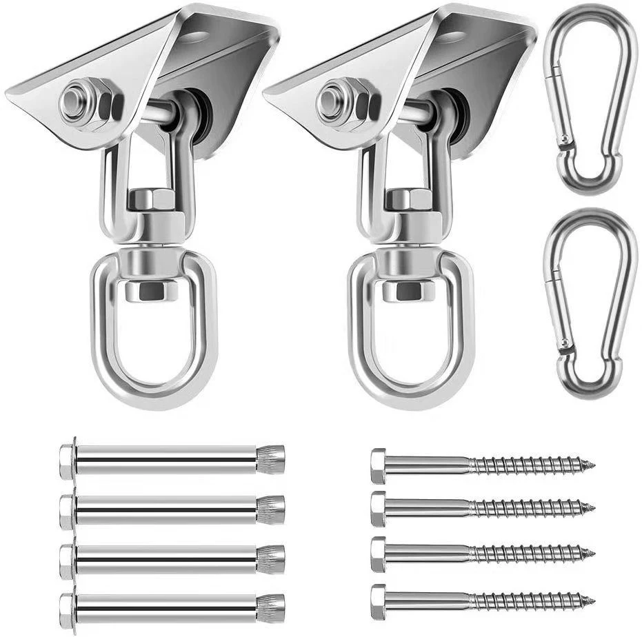 Silent Swing Hook 360degree Rotation Stainless Steel Heavy Duty Swing Hangers Screws 1000lbs Capacity for Concrete and Wooden Hook Ceiling Swing Set Bl13083