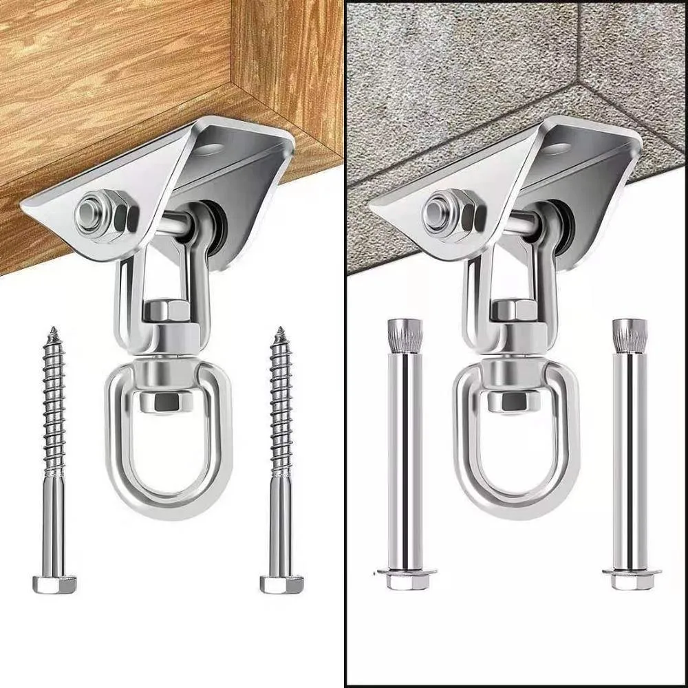 Silent Swing Hook 360degree Rotation Stainless Steel Heavy Duty Swing Hangers Screws 1000lbs Capacity for Concrete and Wooden Hook Ceiling Swing Set Bl13083