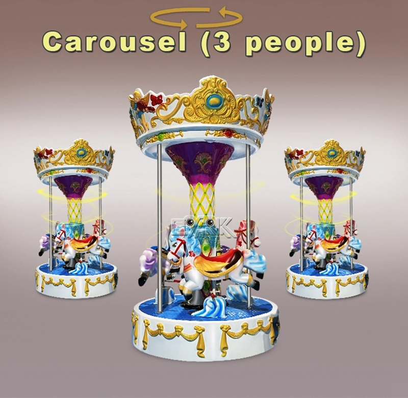Coin Operated Carousel 3 People Amusement Rides Horse Carousel Merry Go Round