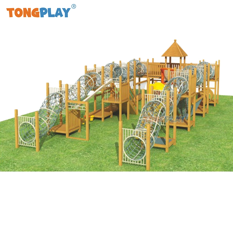 Outdoor Wood Playground Playhouse Amusement Park Play Set Playgrounds Tube Slide