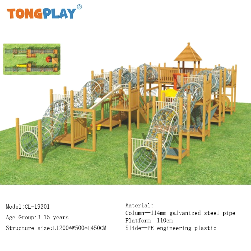 Outdoor Wood Playground Playhouse Amusement Park Play Set Playgrounds Tube Slide
