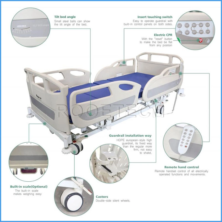 Hospital Furniture Medical Surgical Five Function Adjustable Folding ICU Electric Patient Therapy Nursing Care Bed