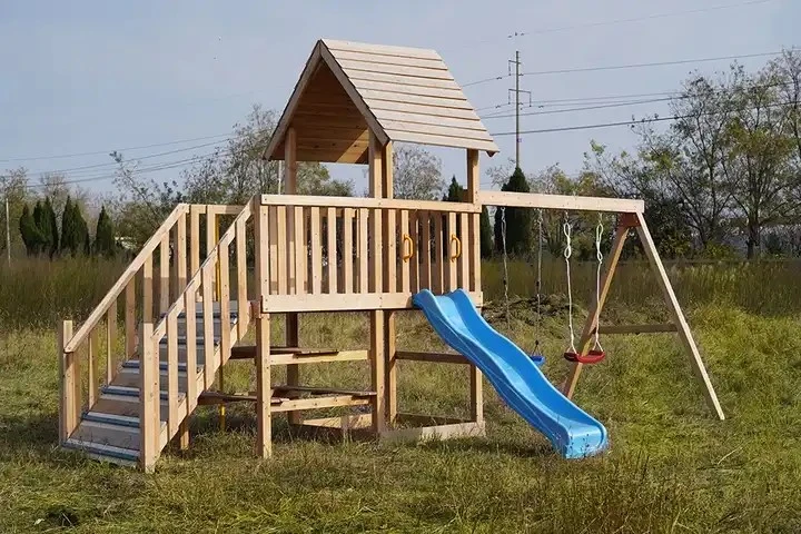 Outdoor Playground Equipment Wooden Climbing Frame and Slide Kids Swing Set