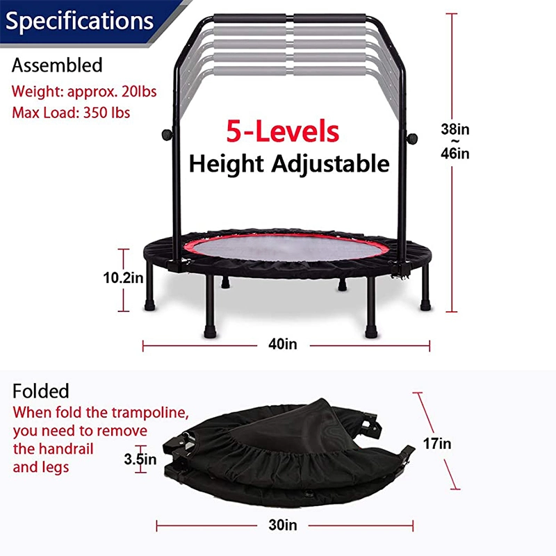 Mini Home Trampoline for Adults Jumpimg Exercise Adjustable Handle Happy Fitness