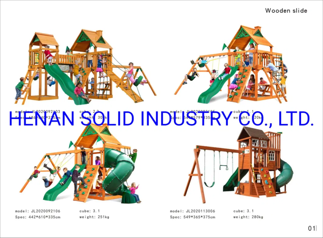 Safety Outdoor Wooden Double Play Center Slide Swing Set for Children
