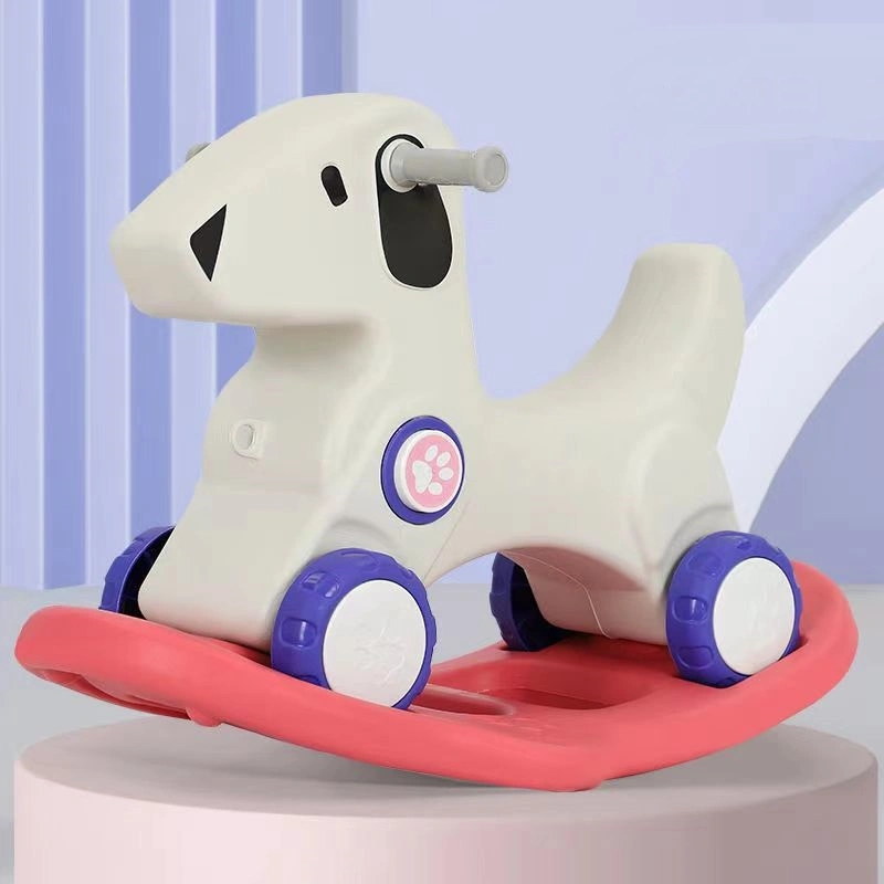 Indoor Playground Equipment Plastic Unicorn Rocking Horse Toy Riding Music Rocking Horse with Wheels