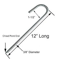 12 Inch Galvanized Rebar Stakes Heavy Duty J Hook Ground Anchors