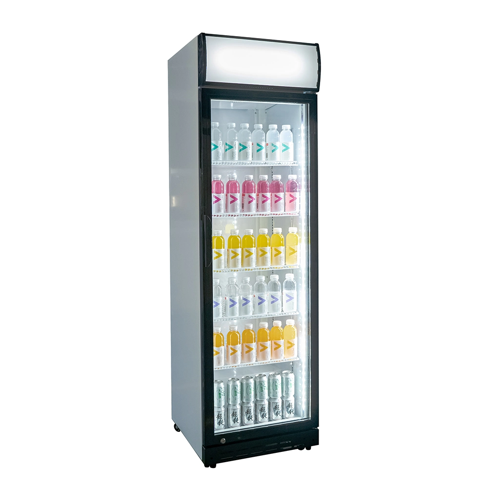 Single Door Chiller Heavy Duty Upright Bottle Cooler with Hinged Door in Black Commercial Restaurant Cafe Bar Pub Fridge