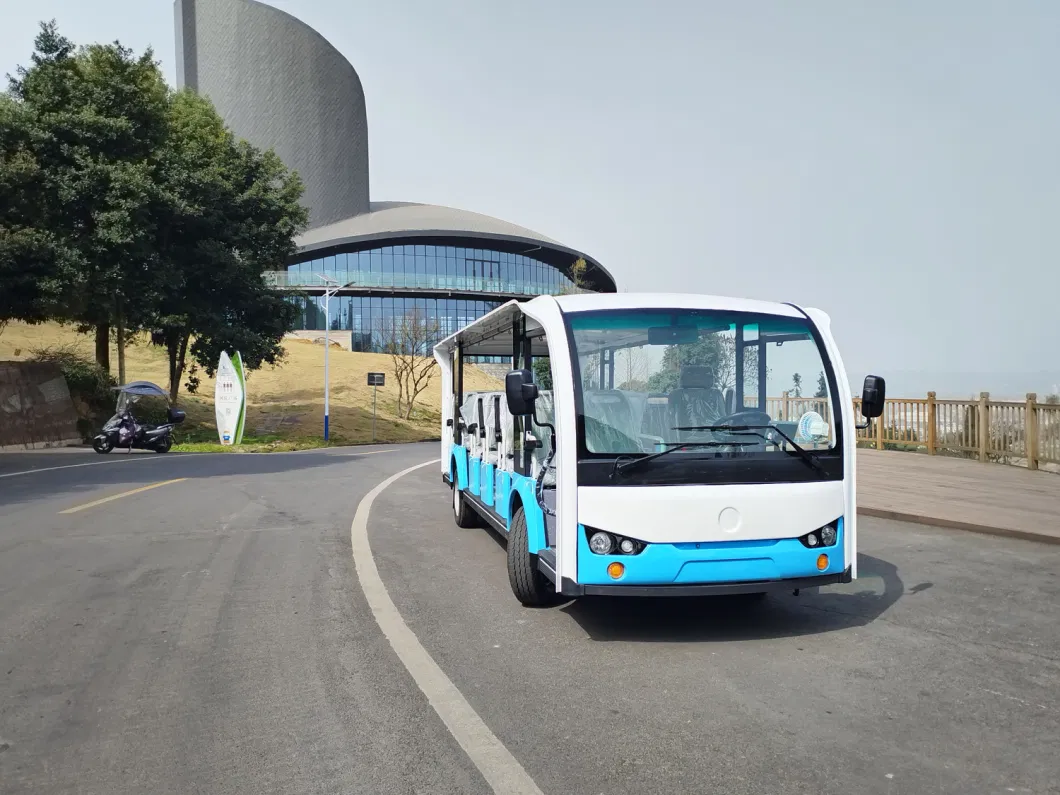 Spacious Comfortable 23 Seaters Electric Sightseeing Bus Stable Long Durability 220V 30km/H High Quality Blue
