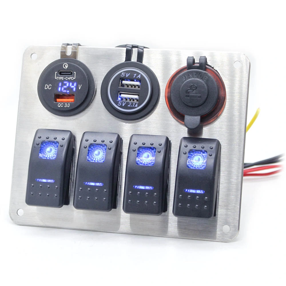 Marine Rock Switch Panel Stainless Steel Boat Yacht 12V LED Switch Panels