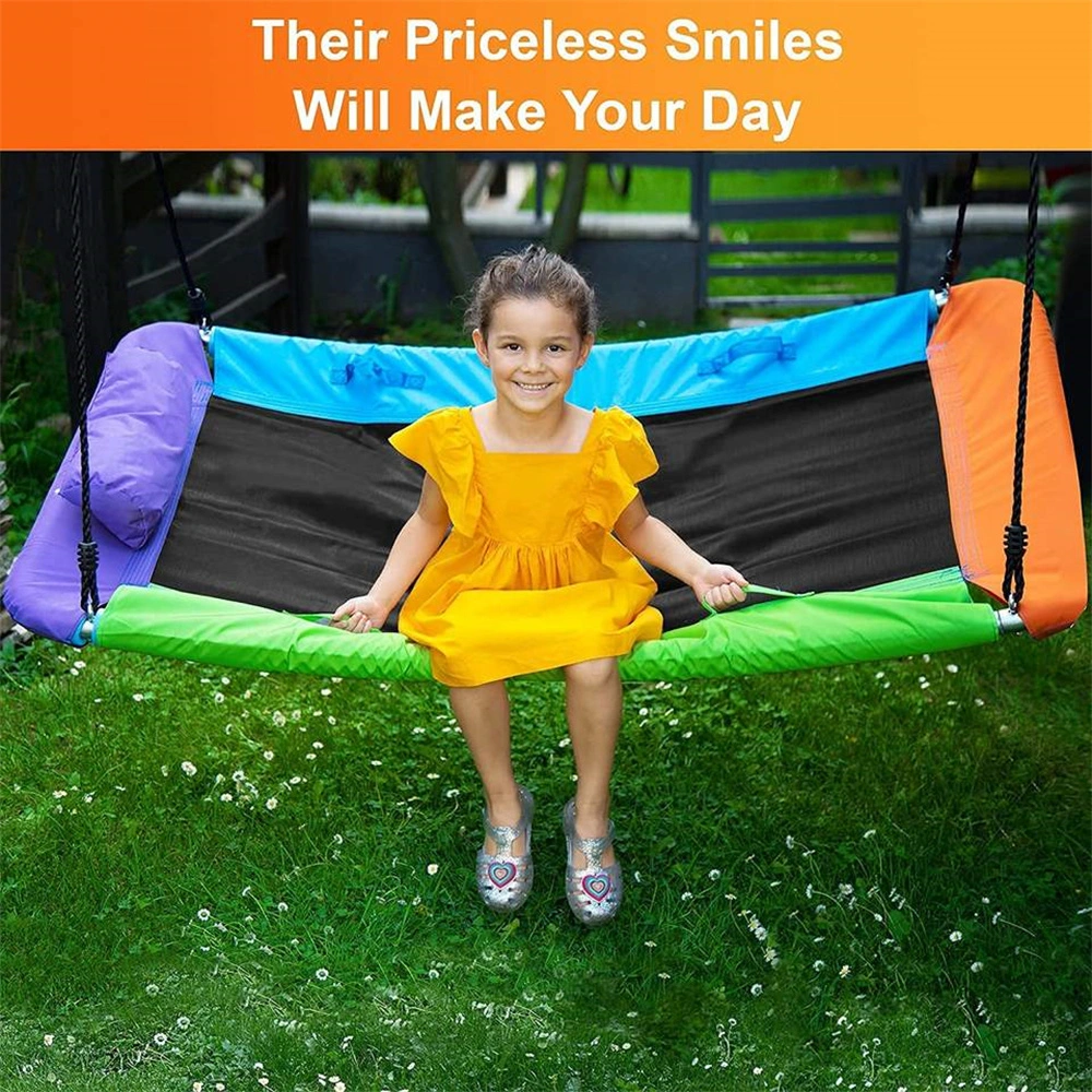 Large Garden Hammock Camping Trampoline Swing for Kids, Adults, with Durable Steel Frame Children Waterproof Adjustable Ropes