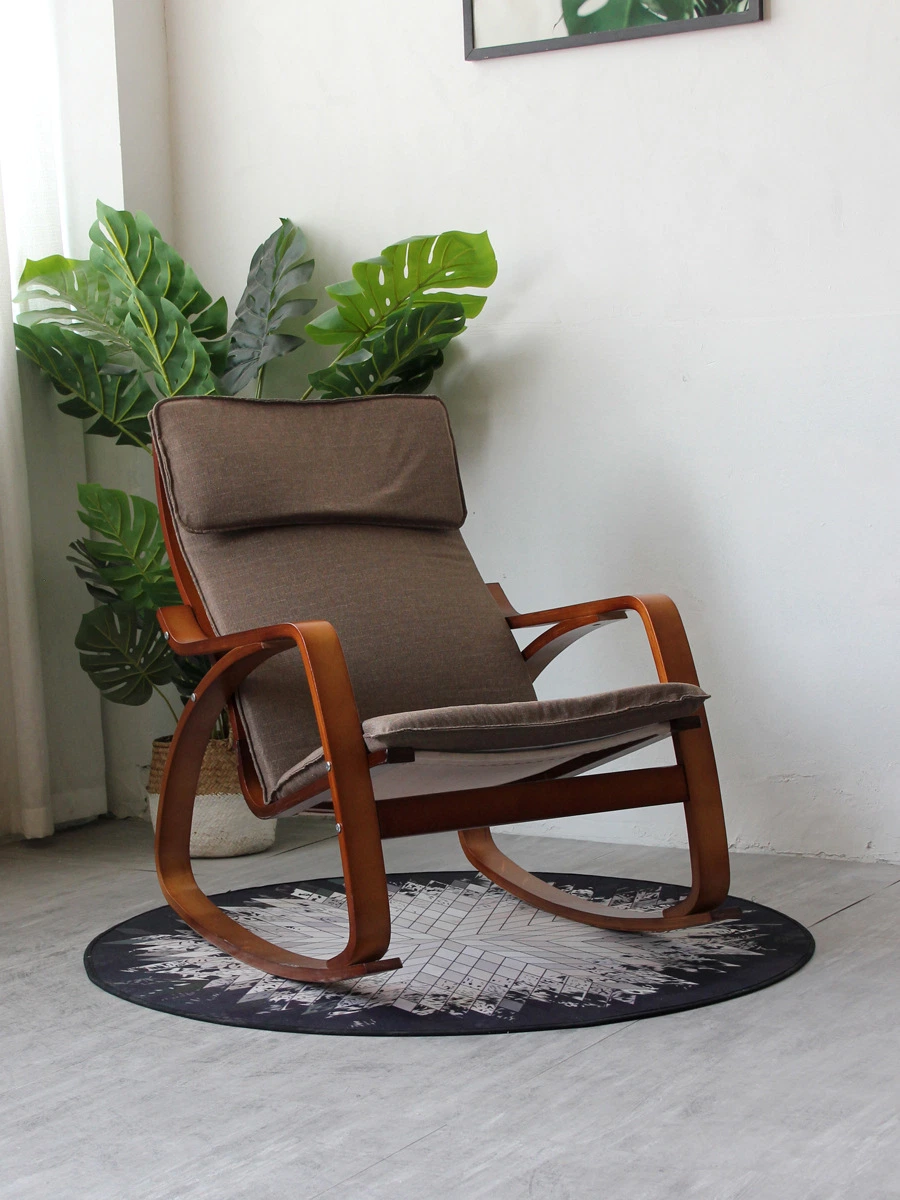Nordic Original Wood Curved Wood Elderly Pregnant Women Chair Leisurely Backing Hand Swing Bend Rocking Chair