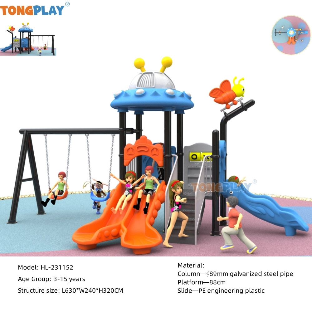 Outdoor Playground Swing Set with Plastic Children Slide Equipment for Park Game