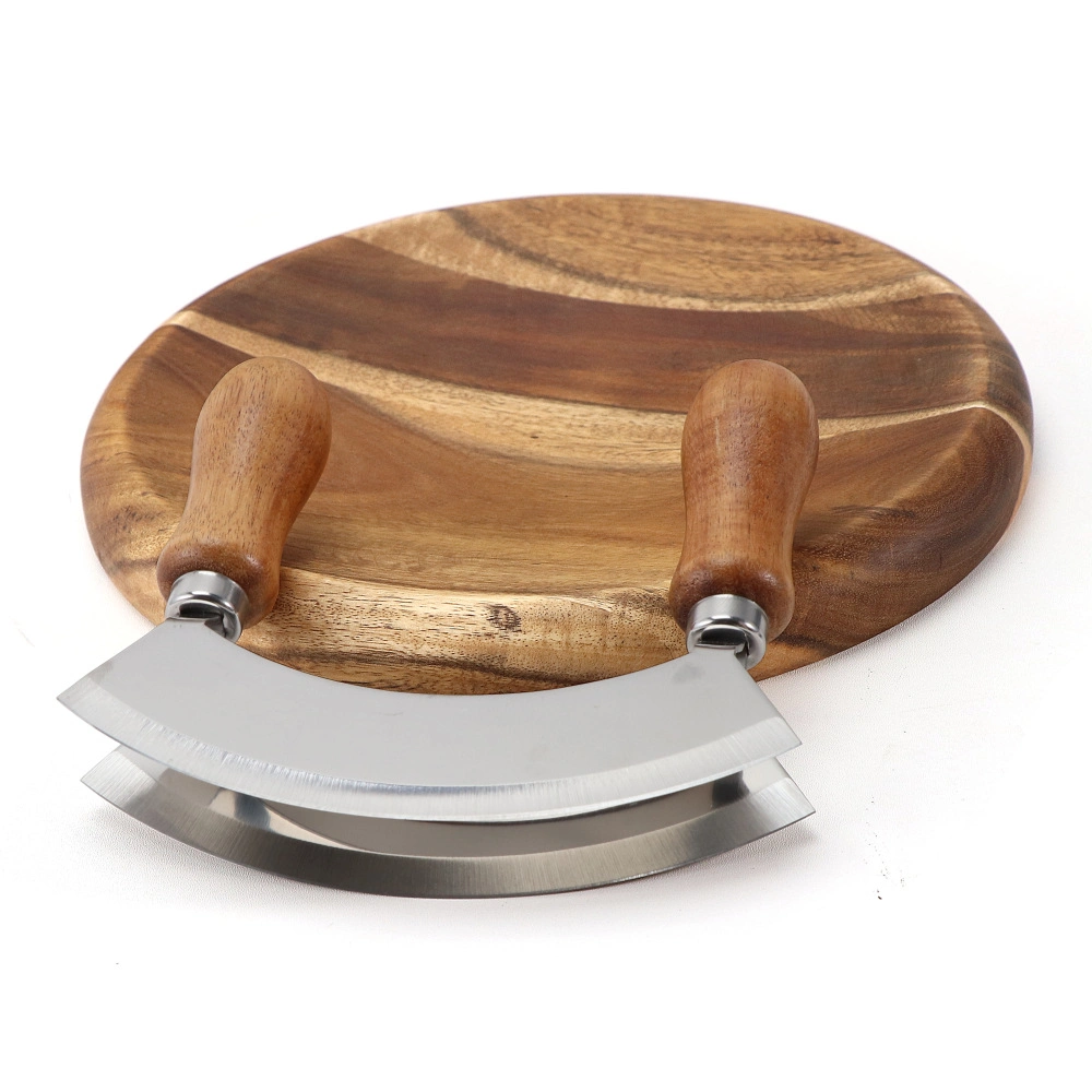 Double Wooden Handle Stainless Steel Swing Pizza Cutter Wheel Knife Shovel Mi25491