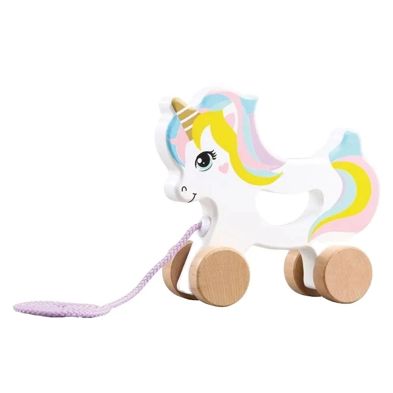 China Wholesale Custom Intellectual Educational Popular DIY Girl Kid Children Baby Wooden Pull Along Unicorn Rocking Horse Plush Doll Magical Learning Toy