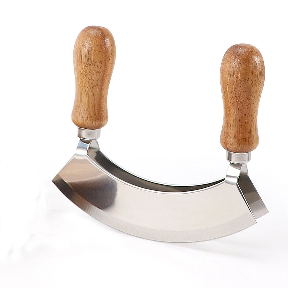 Double Wooden Handle Stainless Steel Swing Pizza Cutter Wheel Knife Shovel Mi25491