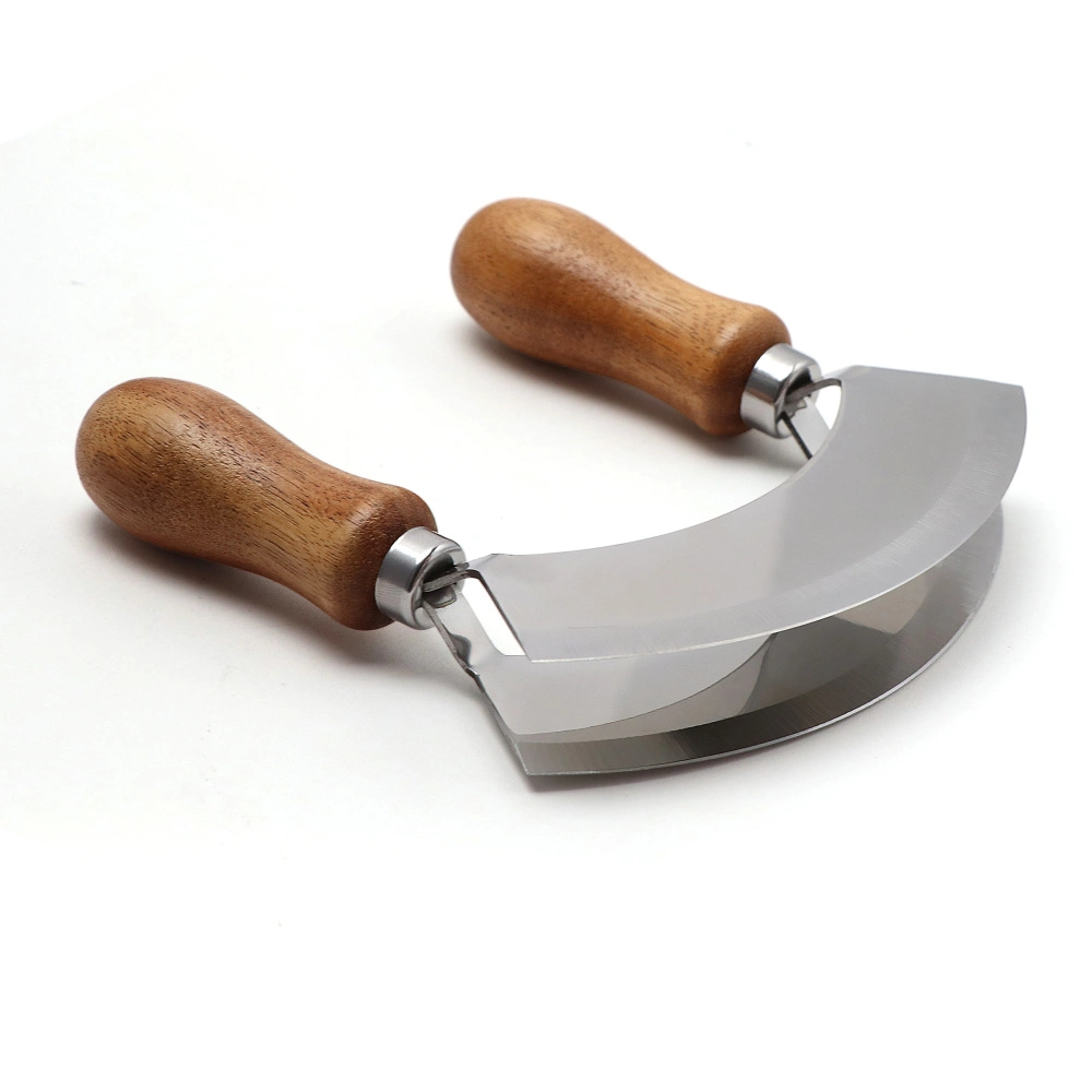 Double Wooden Handle Stainless Steel Swing Pizza Cutter Wheel Knife Shovel Mi25491