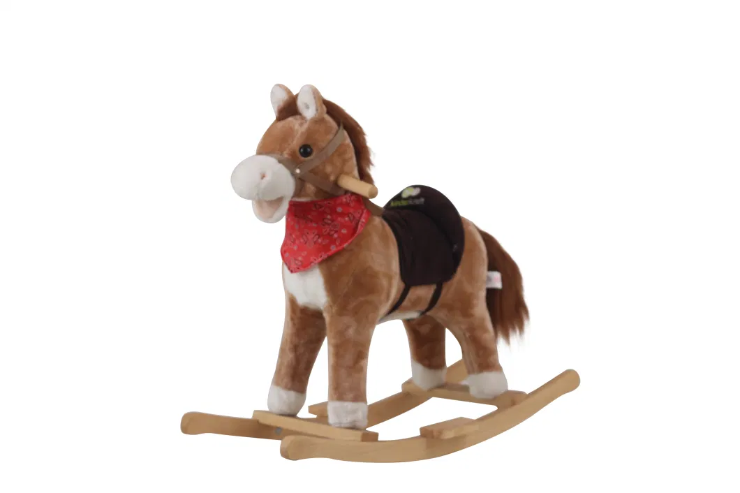 Wooden Children&prime; S Rocking Horse Plush Toy Baby Baby Dual-Purpose Rocking Car Riding First Birthday Gift Toy