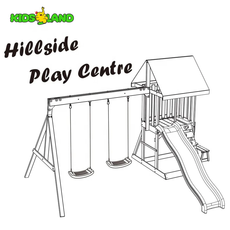 Hillside Play Centre Kids Outdoor Playground Equipment Wooden Slide House Swing Set for Children