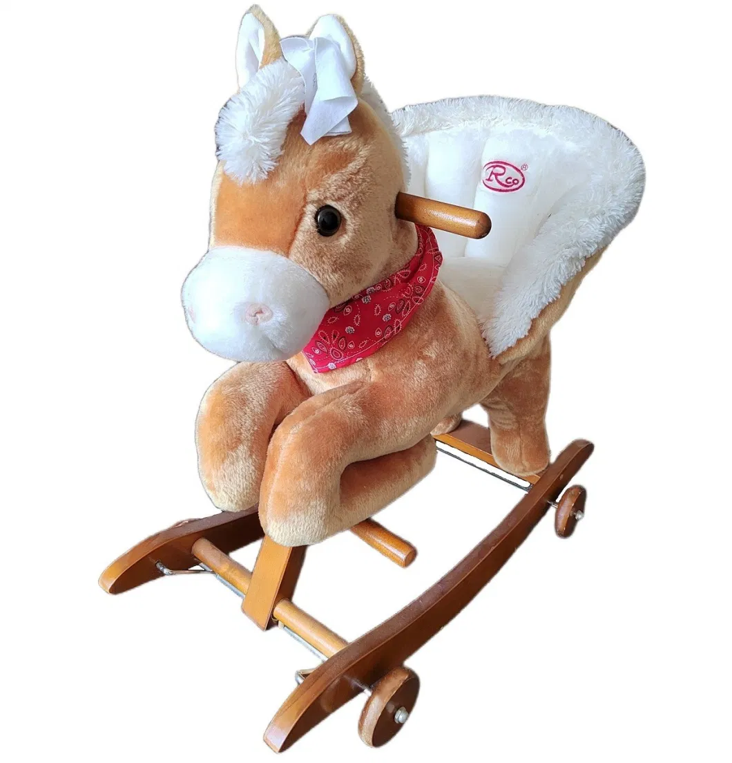 Custom Trojan Plush Wooden Rocking Horse Chair Toy Factory for Baby Kids