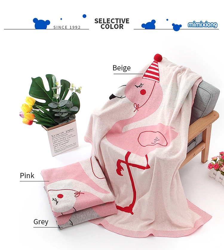 Custom Lovely Flamingo Pattern Newbron Knitted Baby Cotton Blankets Children Bedding Products