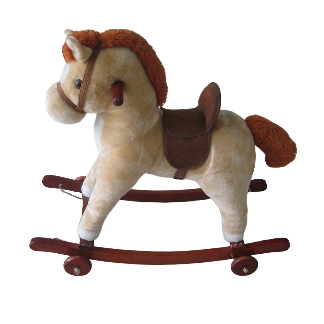 Custom Ride on Plush Trojan Kids Baby Wooden Rocking Horse Chair Toy