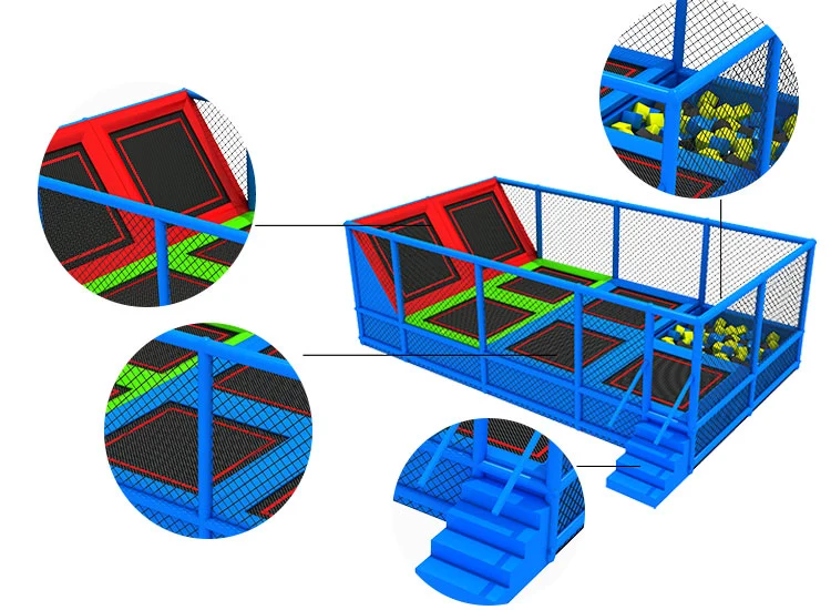 Kids Indoor Game Bungee Jumping Rectangular Trampoline Park with Foam Pit