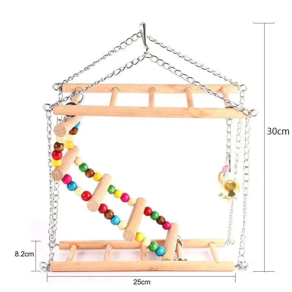 Large Wood Ladder Swing Toy Set with Bell for Bird Parrot Parakeet Cockatiel Conure Cockatoo African Grey Macaw Lovebird Finch Canary Cage Parch Stand Esg12588