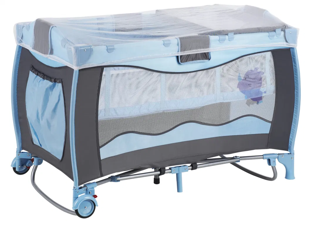 Baby Crib with Changing Station, Double Layer, Mosquito Net and Rocker