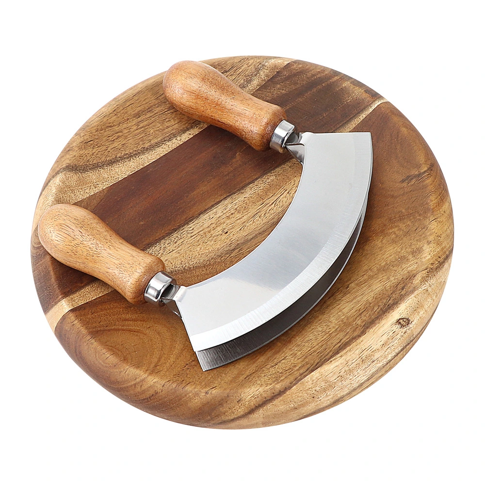 Double Wooden Handle Stainless Steel Swing Pizza Cutter Wheel Knife Shovel Mi25491