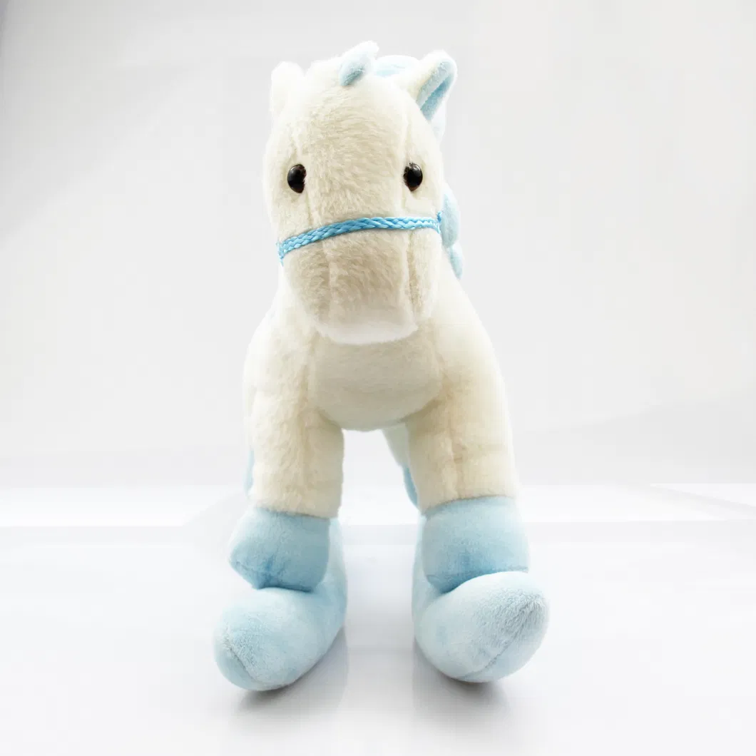 Lovely Soft Stuffed Rocking Horse with Baby Bear on It Plush Hobbyhorse Toy for Children