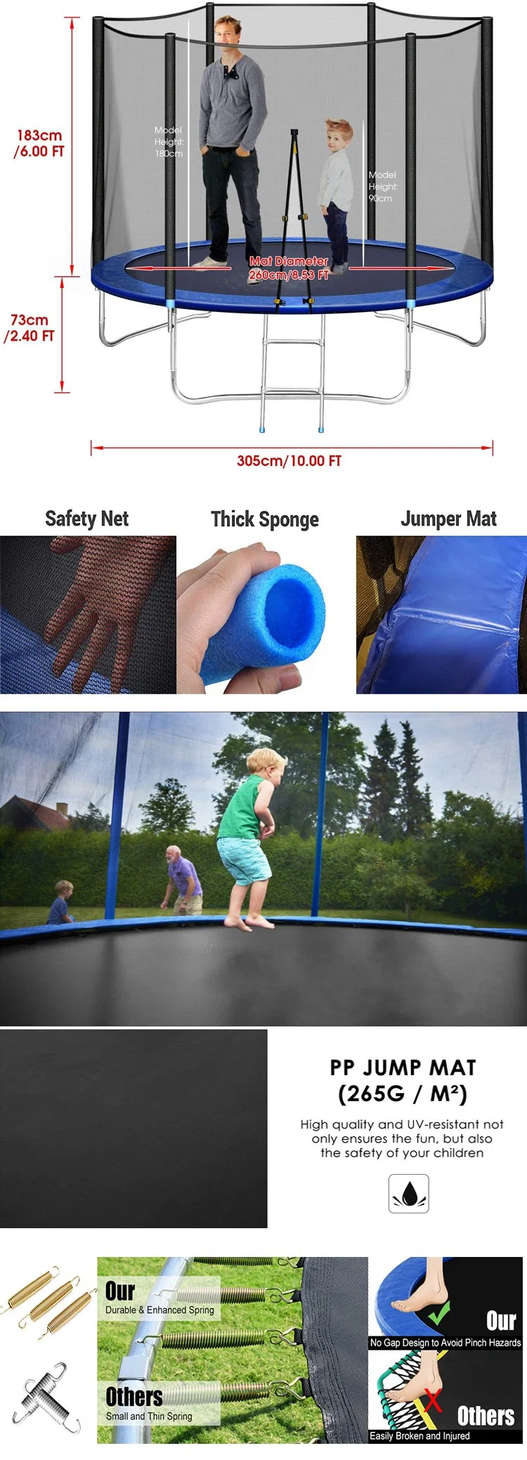 10FT 12FT Large Kids Jump Commercial Outdoor Trampoline