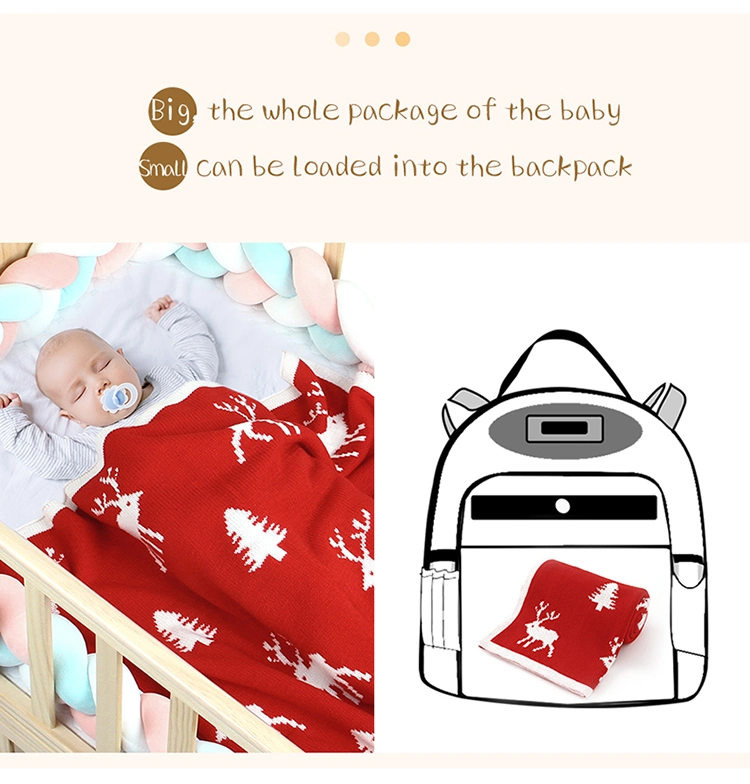 Fast Shipping Mimixiong Acrylic Christmas Knitted Baby Blankets Elk Pattern Swaddle Wrap Stroller Blanket