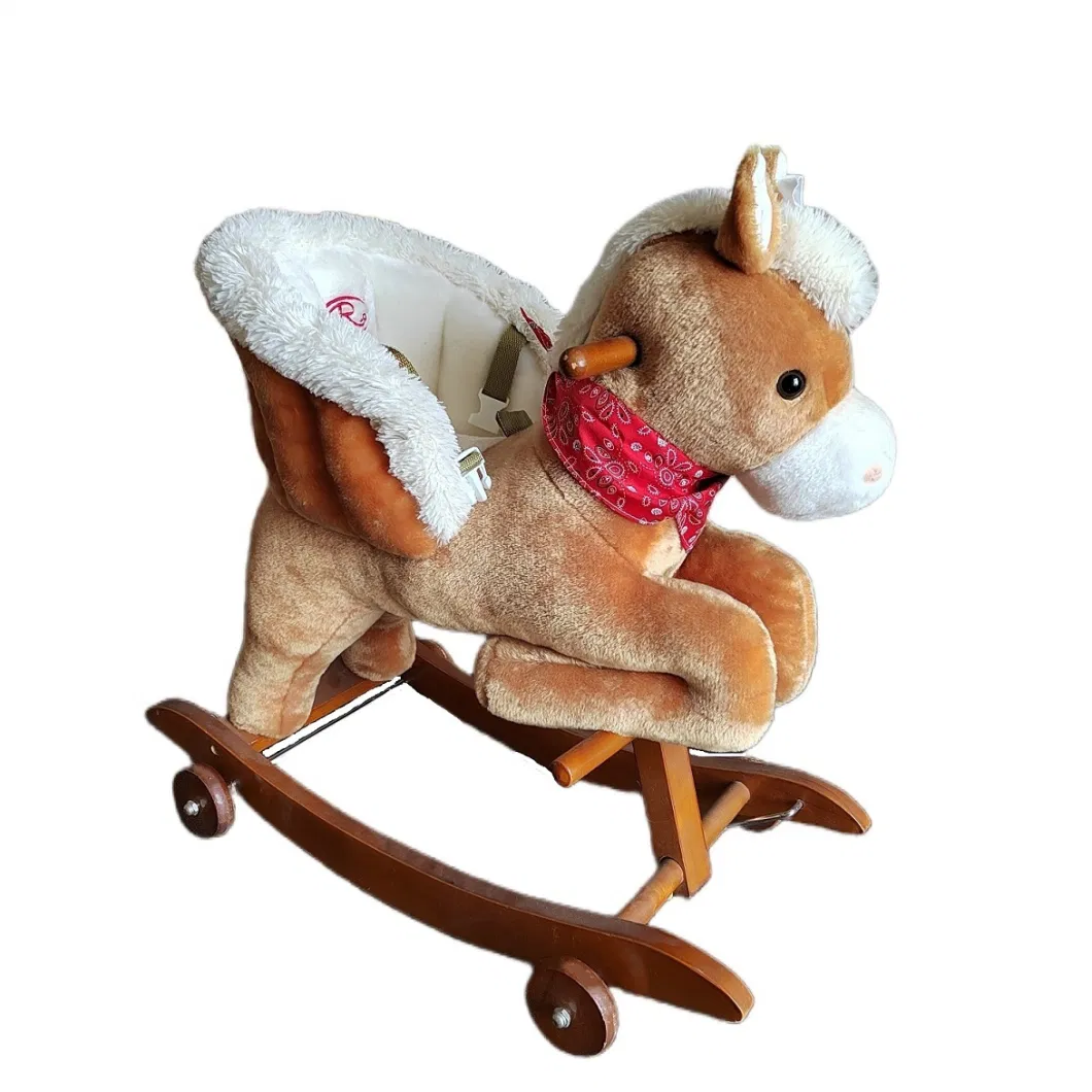 Custom Trojan Plush Wooden Rocking Horse Chair Toy Factory for Baby Kids