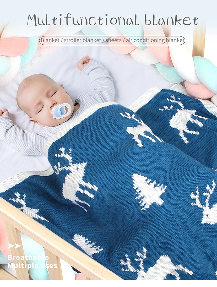 Fast Shipping Mimixiong Acrylic Christmas Knitted Baby Blankets Elk Pattern Swaddle Wrap Stroller Blanket