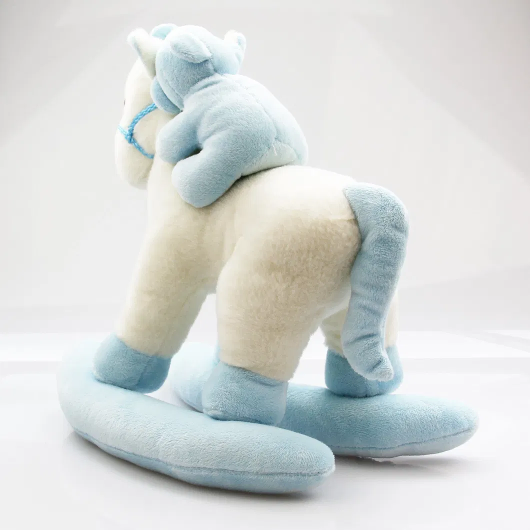 Lovely Soft Stuffed Rocking Horse with Baby Bear on It Plush Hobbyhorse Toy for Children