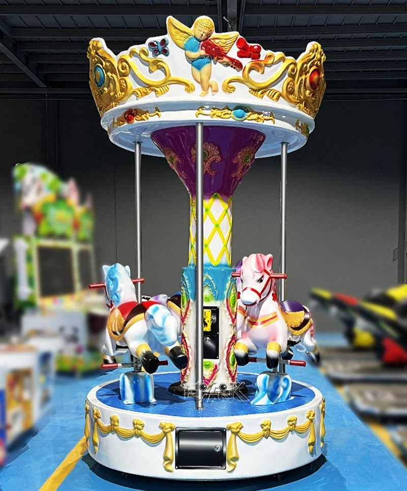 Coin Operated Carousel 3 People Amusement Rides Horse Carousel Merry Go Round