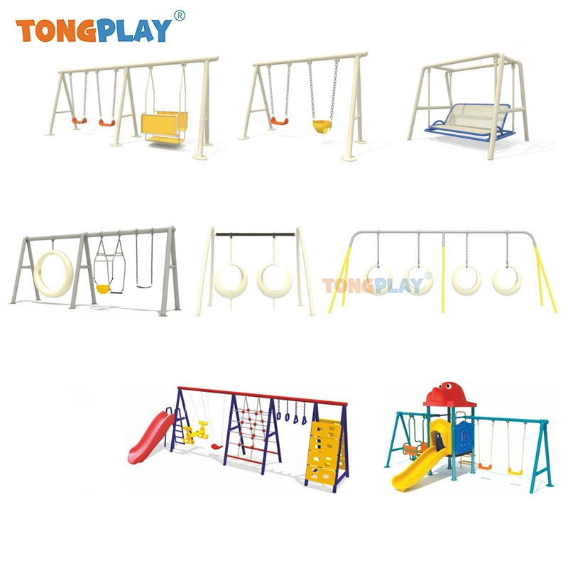 Amusement Play Set Outdoor Metal Playground Swing Set with Plastic Slide