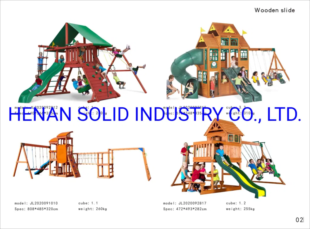 Safety Outdoor Wooden Double Play Center Slide Swing Set for Children