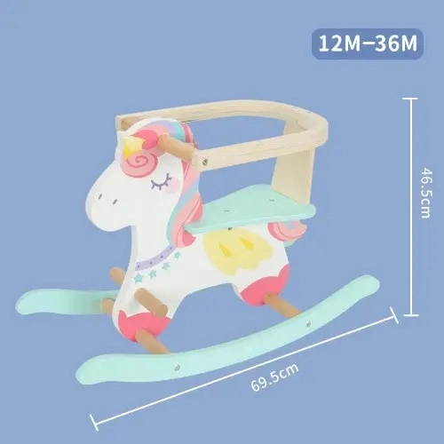 China Wholesale Custom Intellectual Educational Popular DIY Girl Kid Children Baby Wooden Pull Along Unicorn Rocking Horse Plush Doll Magical Learning Toy